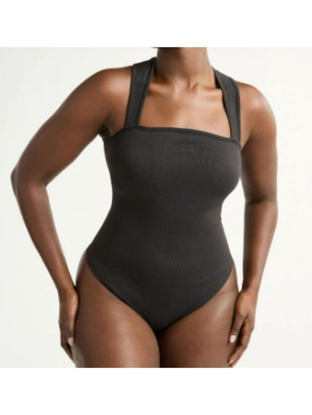 Joyspun Slimming Seamless Black Square-Neck Thong Bodysuit